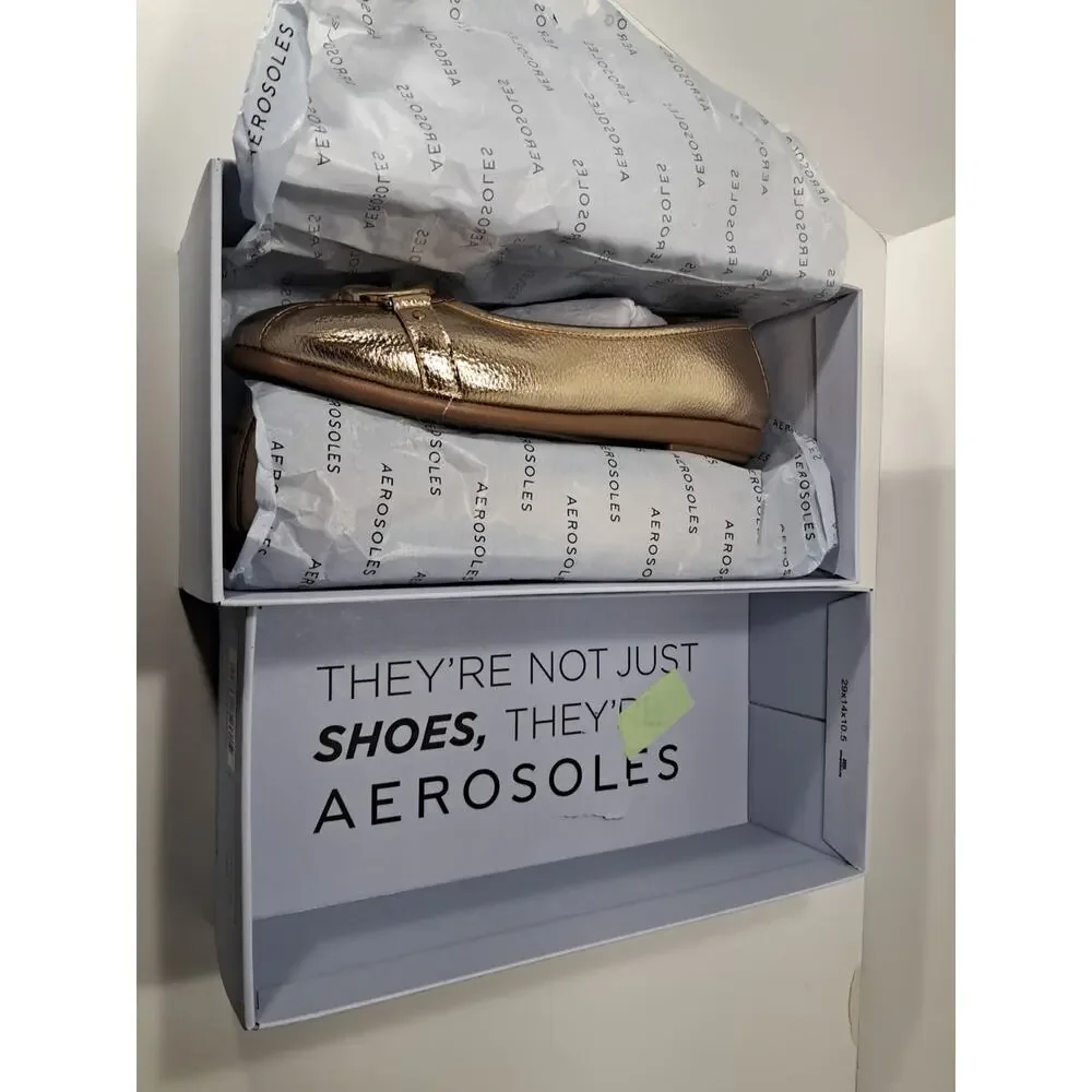 Aerosoles Big Bet Color Soft Gold Flat Loafer Size 9W NEW